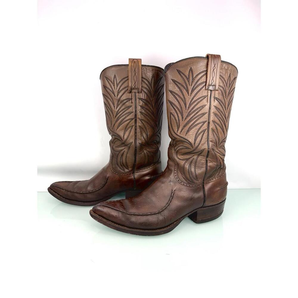 Vintage 70s Dan Post Whip Stitch Cowboy Boots Spanish Collection Men 8.5 D J Toe
